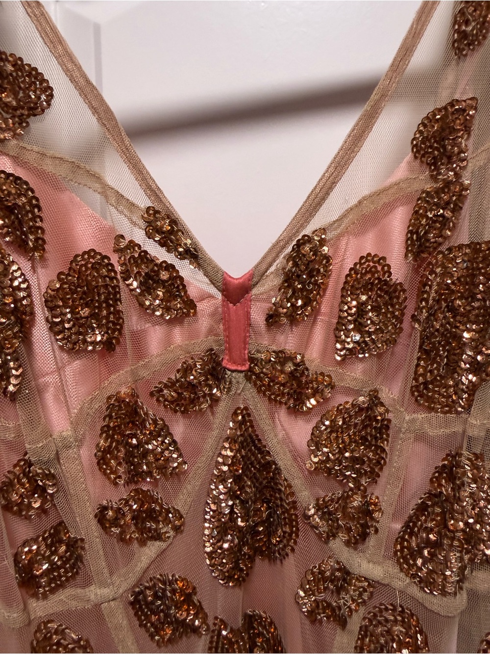 Pink Mesh Dress with Bronze Sequin Motif